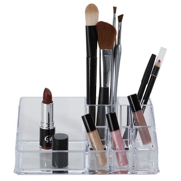 Organisateur 9 compartiments transparent pour pinceaux et maquillage