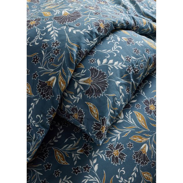 Parure de lit 2 personnes 220x240cm bleu canard motif floral