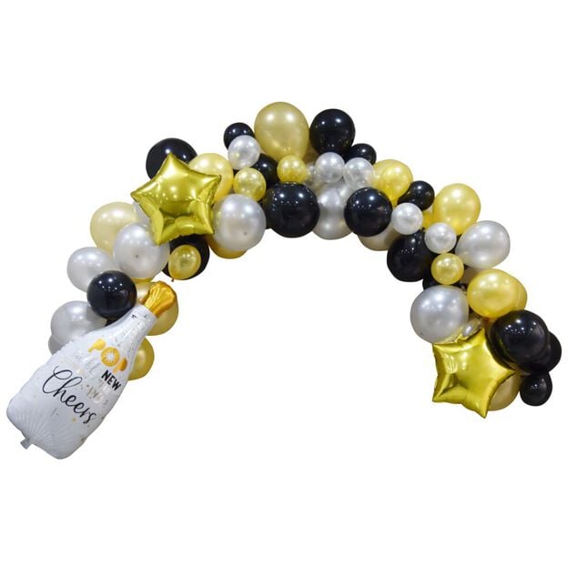 Kit arche de ballons noir dor&eacute; argent&eacute; 5m
