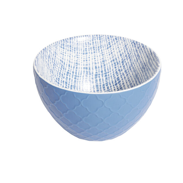 Coupelle porcelaine motif tiss&eacute; blanc et bleu  &Oslash;13xH7,2cm
