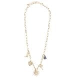 Collier avec pampilles soleil m&eacute;tal dor&eacute; L20cm