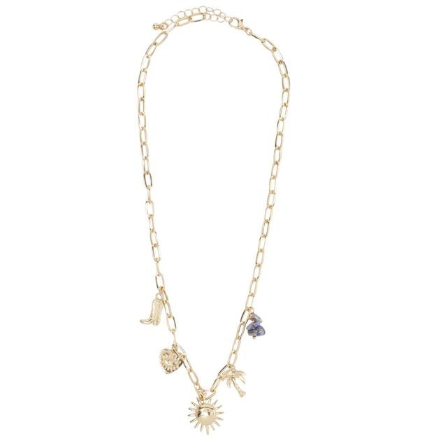 Collier avec pampilles soleil m&eacute;tal dor&eacute; L20cm