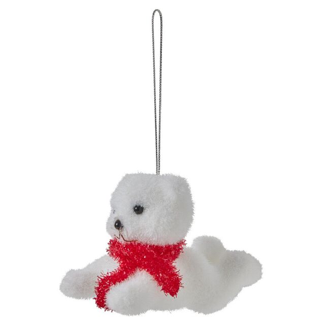 Suspension de No&euml;l Ourson blanc et rouge