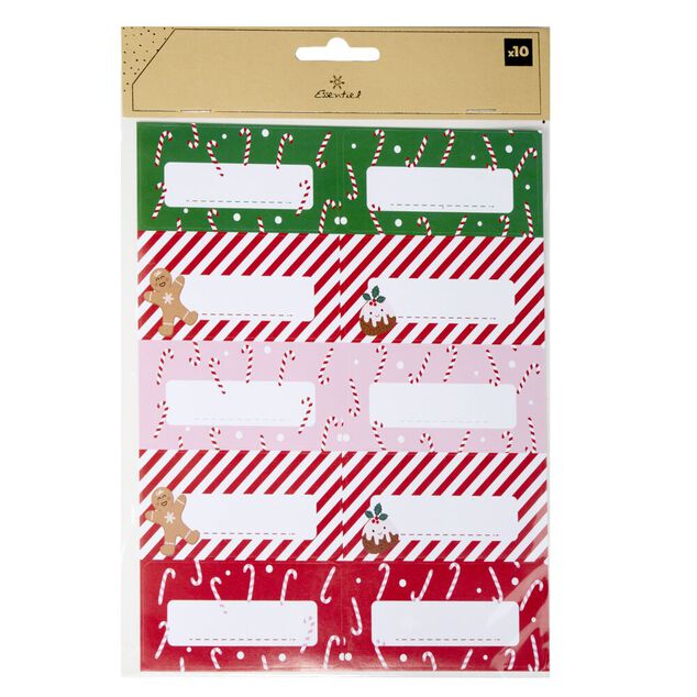 &Eacute;tiquette cadeau de No&euml;l autocollantes x10 motif candy rose
