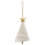 Déco sapin à suspendre tissage laine blanc étoile doré H.14 cm