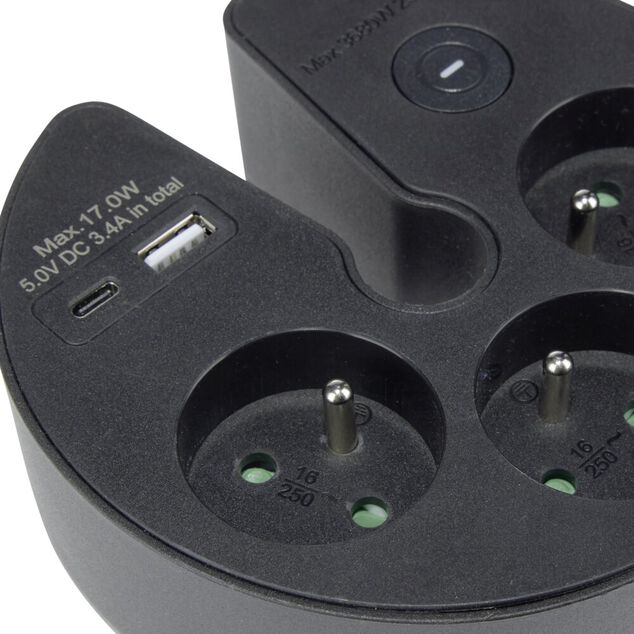 Multiprise 3 entr&eacute;es 1 port USB-A et USB-C (2 mod&egrave;les)