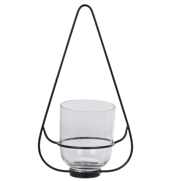 Photophore &agrave; supendre verre m&eacute;tal noir