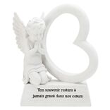 Plaque fun&eacute;raire Ange+coeur sur socle blanc
