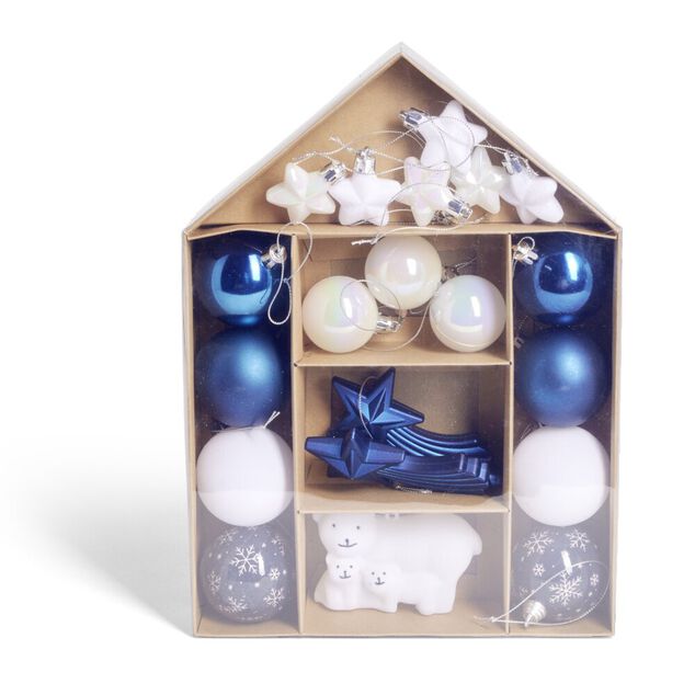 Kit décoration sapin de Noël boréal bleu et blanc 20 pièces