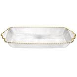 Plateau rectangulaire plastique arabesque Sabah transparent et dor&eacute; L41cm