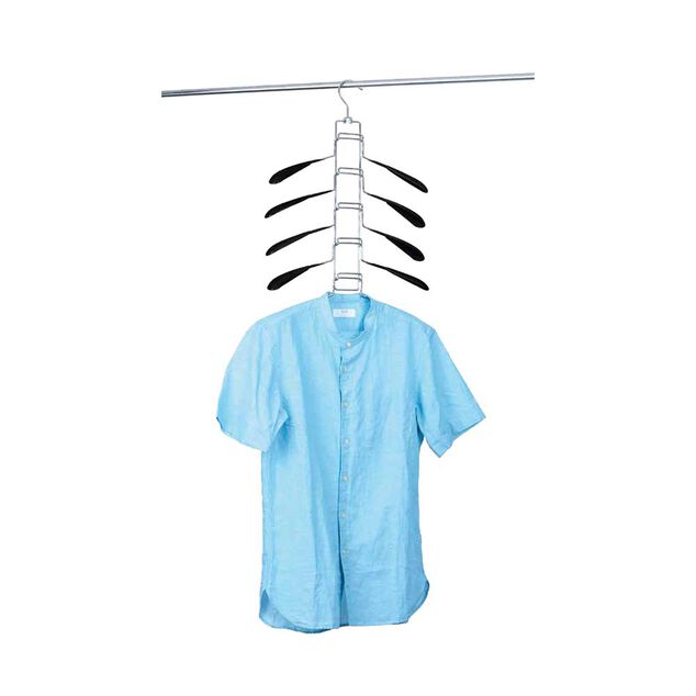 Cintre gain de place chemise 5en1 acier rev&ecirc;tement plastique noir