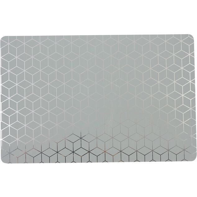 Set de table rectangulaire plastique imprim&eacute; g&eacute;om&eacute;trique gris argent&eacute;