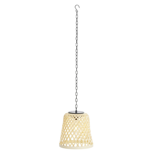 Lampe solaire suspension beige en bambou et fer &Oslash;18xH20,5cm