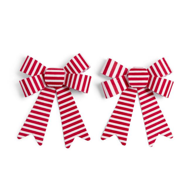 Lot de 2 noeuds ray&eacute;s rouges et blancs Candyland 12x15cm