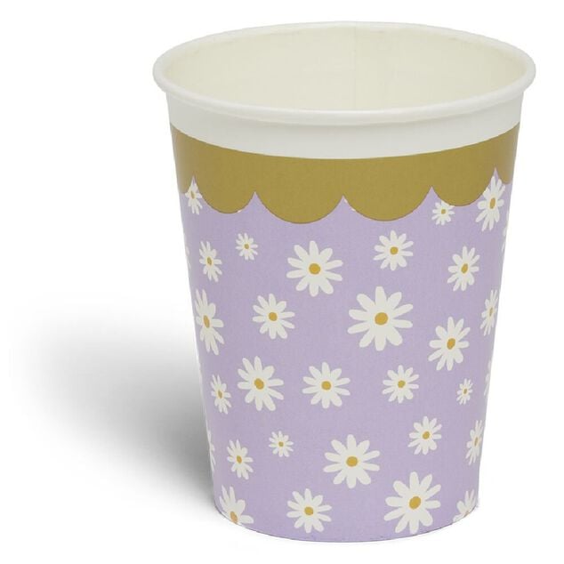 Lot de 8 gobelets motif pâquerette carton 24cl - 4 coloris