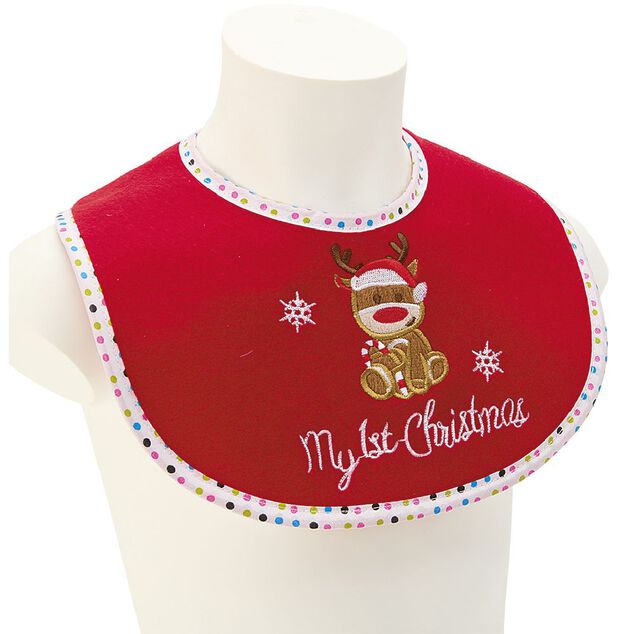 Bonnet et Bavoir brod&eacute;s pour b&eacute;b&eacute; de No&euml;l