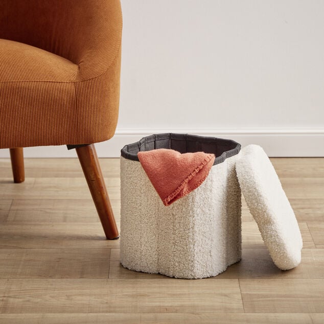 Pouf de rangement 8,8L laine bouclée beige 25x25xH26,5cm