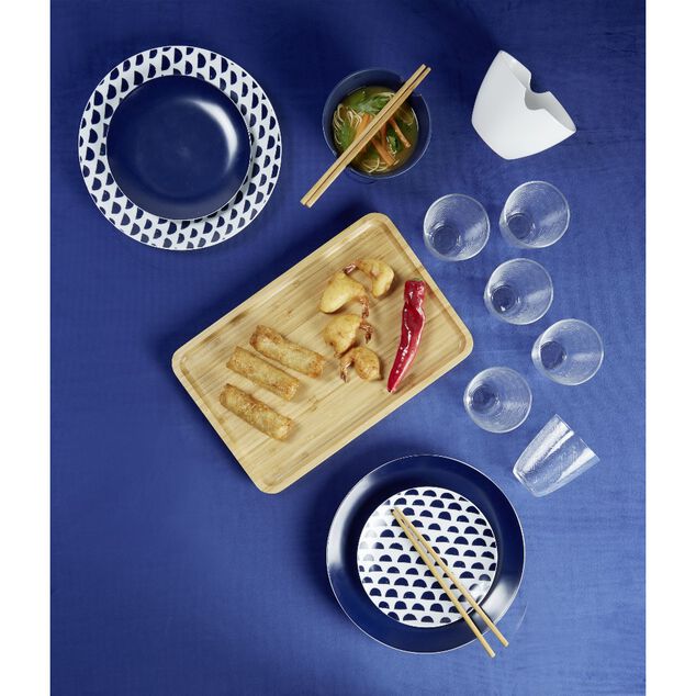 Assiette plate en porcelaine d&eacute;cor bleu &Oslash; 27 cm