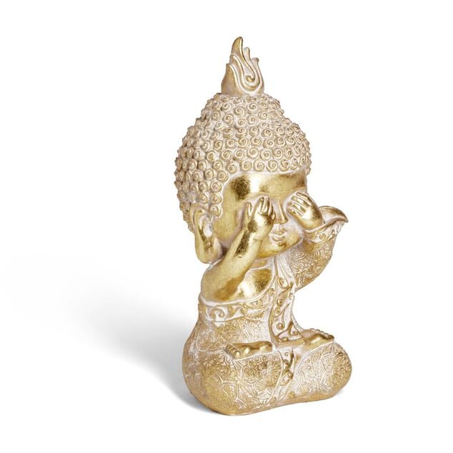 Bouddha de la sagesse Je ne vois rien r&eacute;sine dor&eacute; H19cm