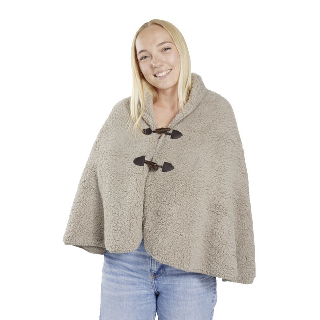 Veste plaid ch&acirc;le moutonn&eacute; marron 75x150cm avec boutons &agrave; brandebourg