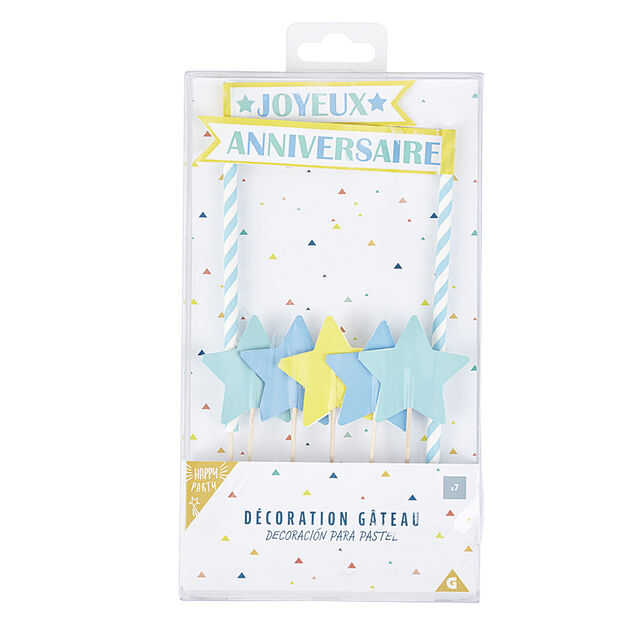 D&eacute;coration g&acirc;teau Joyeux anniversaire et &eacute;toiles