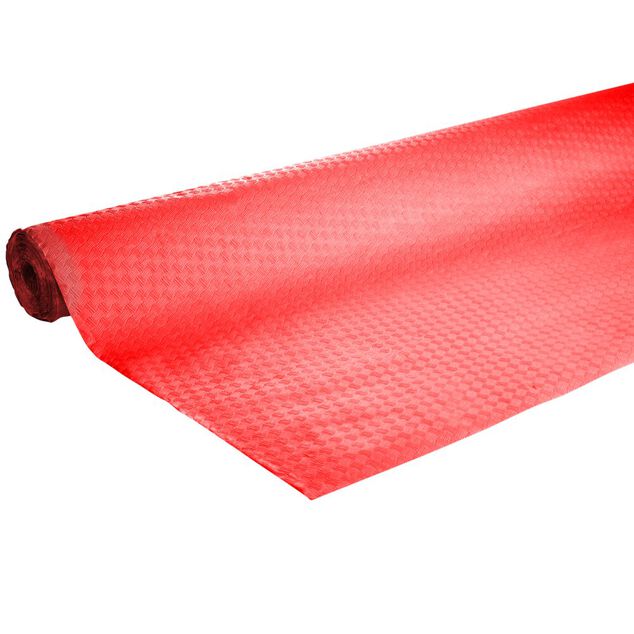Nappe en papier gaufr&eacute; toile de lin rouge 1,2x15m
