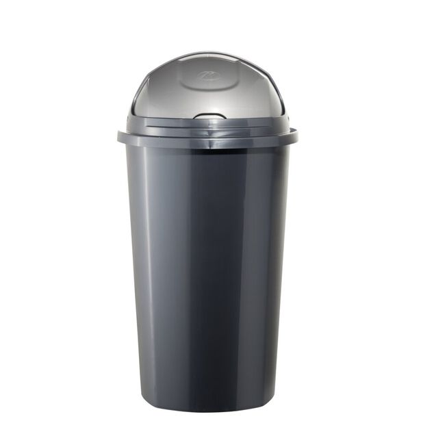 Poubelle &agrave; rabat plastique noir gris 25L