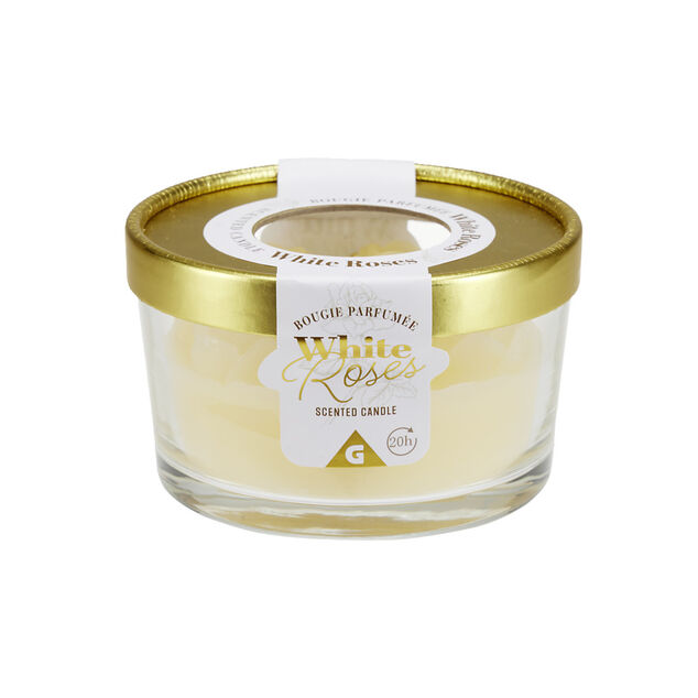 Bougie dans verre relief rose Ø10,5xH6cm (3 modèles)