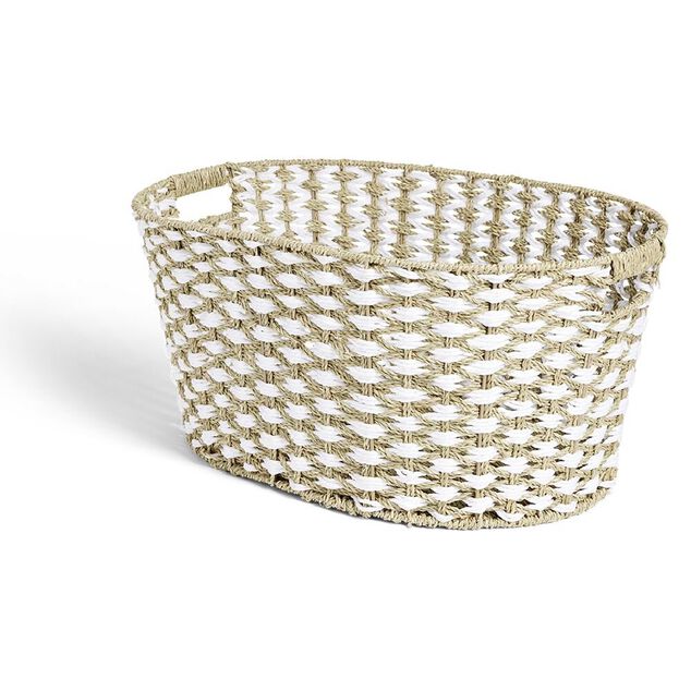 Pani&egrave;re &agrave; linge 41L 58xH28x43cm jonc de mer beige et blanc