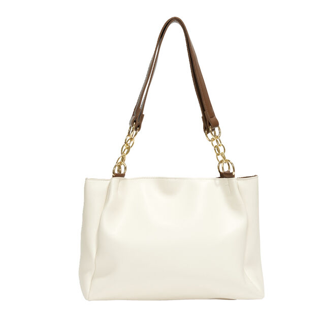 Sac femme fourre-tout simili anse cha&icirc;ne dor&eacute;e 33x11xH24cm - 2 mod&egrave;les noir ou beige