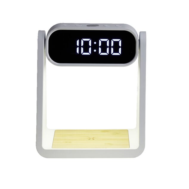 Lampe LED 3en1 horloge num&eacute;rique et chargeur &agrave; induction