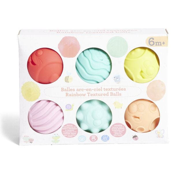 Lot de 6 balles &eacute;veil textur&eacute;es th&egrave;me &eacute;moji multicolore