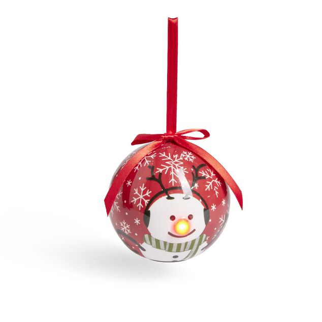 Boule de No&euml;l &agrave; suspendre avec nez rouge LED &Oslash;8cm (4 mod&egrave;les)