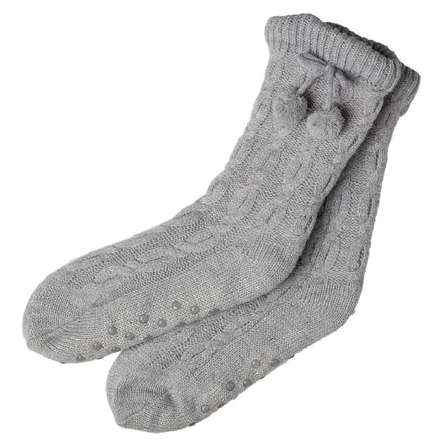 Paire de chaussettes int&eacute;rieur Femme gris avec pompons
