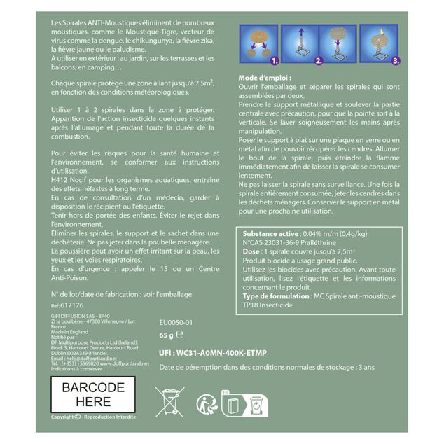 Spirale antimoustique 40H x10 avec support m&eacute;tal x2