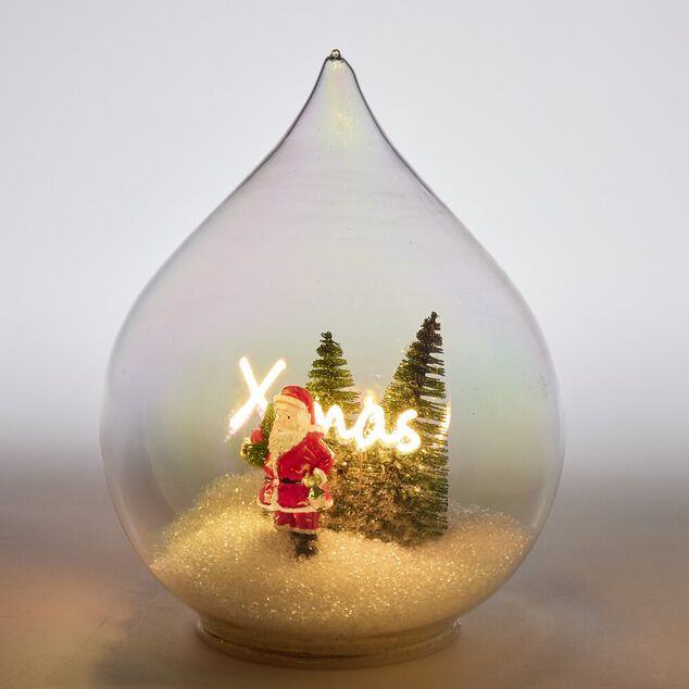 D&eacute;coration de No&euml;l LED &agrave; poser goutte sc&egrave;ne P&egrave;re No&euml;l &Oslash;14xH19,5cm