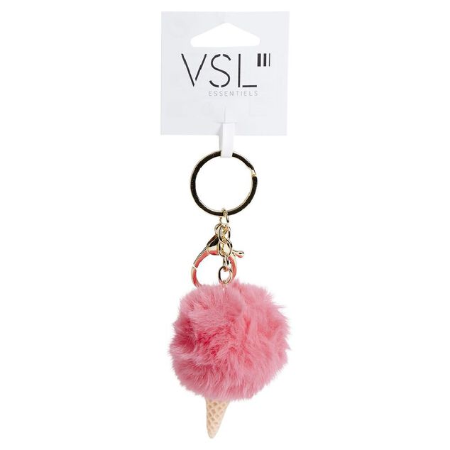 Porte clé cornet de glace et boule pompon - 3 coloris