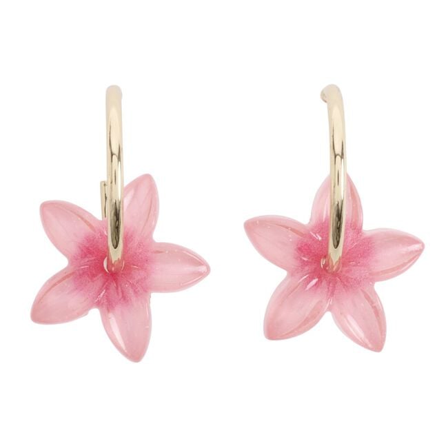 Cr&eacute;oles fleur de tiar&eacute; &eacute;poxy et inox dor&eacute; &Oslash;2,5cm