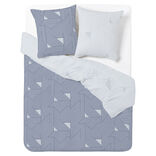 Parure de lit 2 personnes 200x200cm r&eacute;versible courbe g&eacute;om&eacute;trique bleu et gris