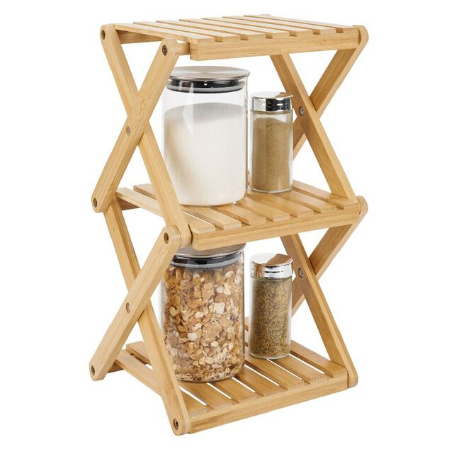 Étagère 3 niveaux pliable bambou naturel 22,1xH35,5x18,3cm