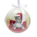 Boule de Noël motif animal mignon avec ruban blanc Ø8cm (4 modèles)