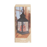 Lanterne LED carr&eacute; &agrave; piles avec braise artificielle 10,5x10,5xH23cm