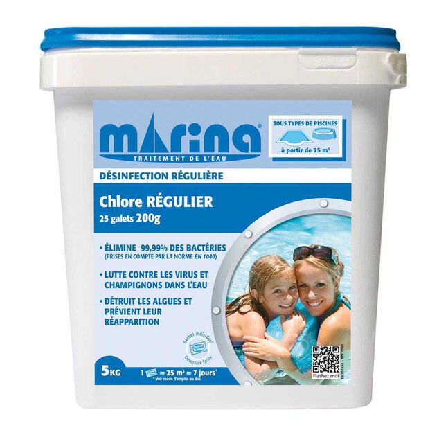Chlore r&eacute;gulier galet 200g Marina 5kg