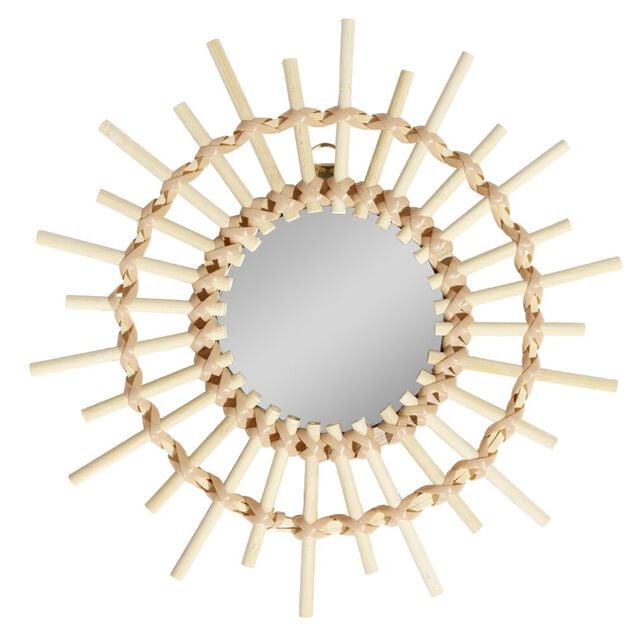 Miroir soleil rond rotin et osier &Oslash;30cm