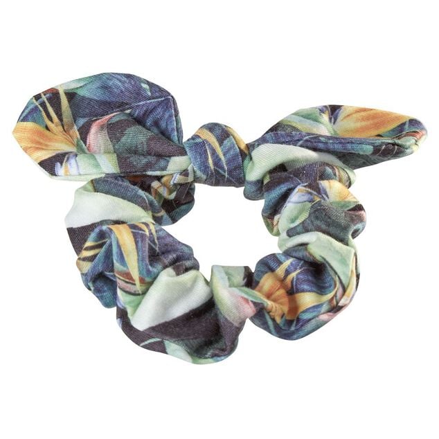 Chouchou effet foulard imprim&eacute; tropical