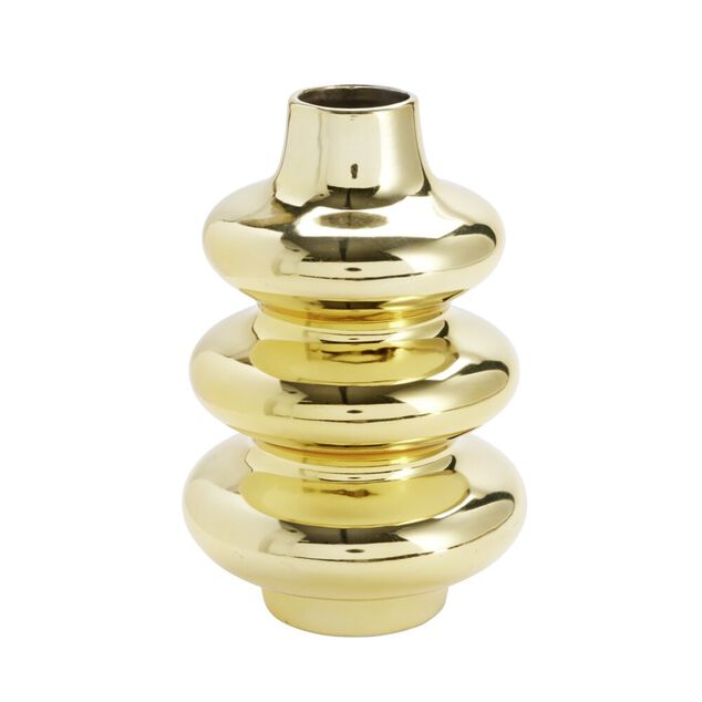 Vase ondul&eacute; en c&eacute;ramique m&eacute;tallis&eacute;e dor&eacute; ou argent&eacute; &Oslash;16xH24,5cm (2 mod&egrave;les)