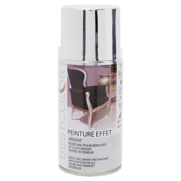Peinture a&eacute;rosol effet Chrom&eacute; Argent 300 ml