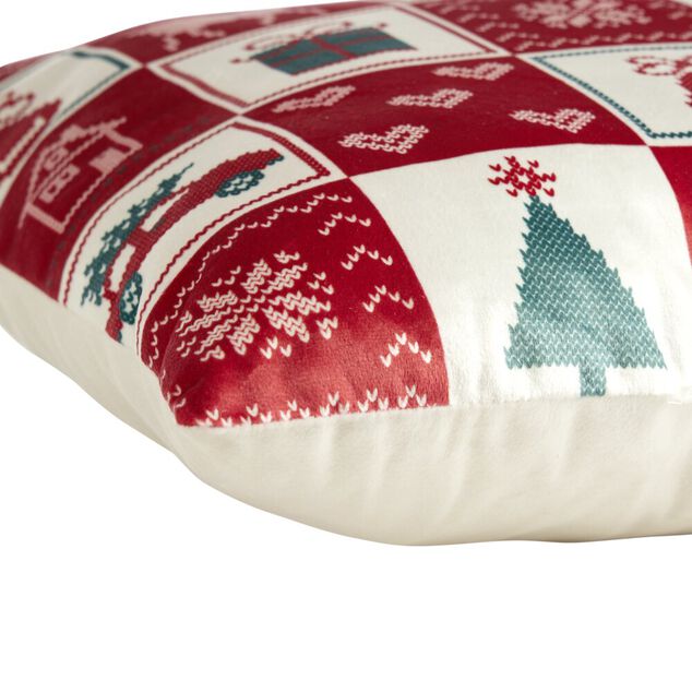 Coussin carr&eacute; imitation velours imprim&eacute; No&euml;l L45X45XH10 cm (4 mod&egrave;les)