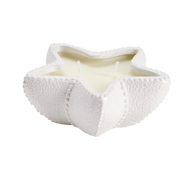 Bougie pot c&eacute;ramique forme coquillage blanc 14x9xH7cm (2 mod&egrave;les)