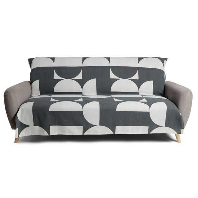 Jet&eacute; de canap&eacute; 170x250cm 100% coton motif g&eacute;om&eacute;trique gris